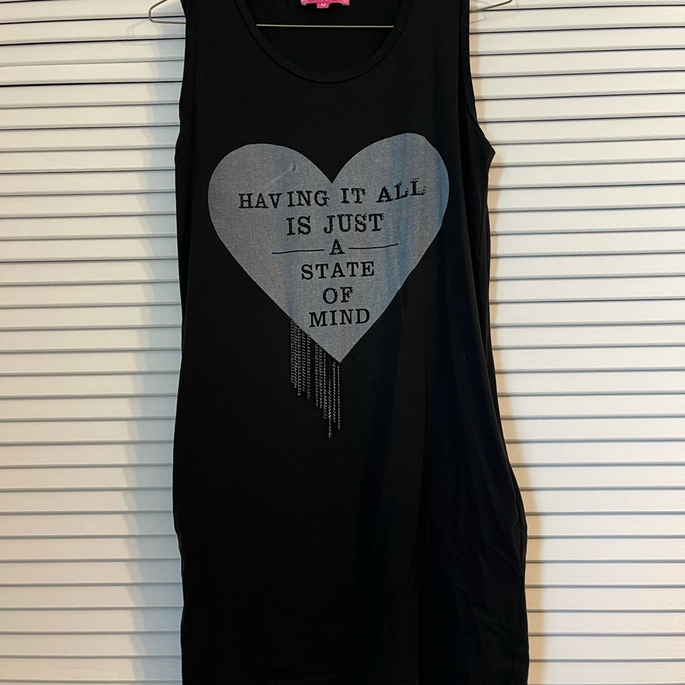 Black Sleeveless Dress with Heart Graphic